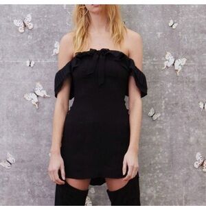 For Love & Lemons Claire Off Shoulder Party Cocktail Formal Black Dress Small